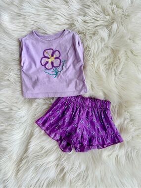 Carter's Lilac Embroidered Flower Tee & Short Set Size 9 Months